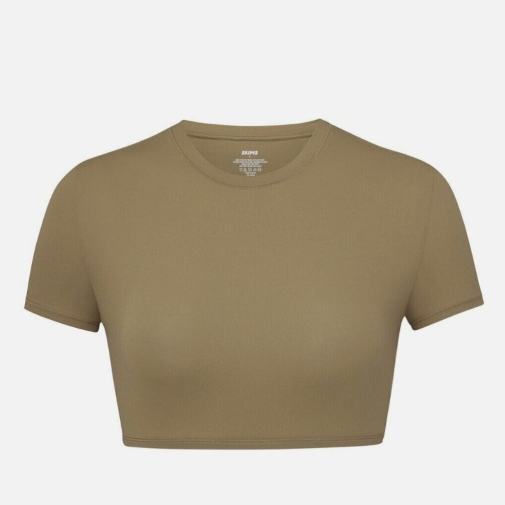 SKIMS FITS EVERYBODY SUPER CROPPED T-SHIRT Limited Edition Khaki 2x NWT